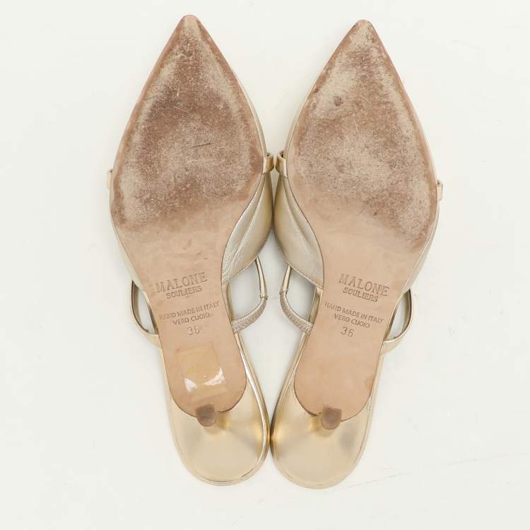 Pre Owned Malone Souliers Gold Leather Frankie Mules Size 36