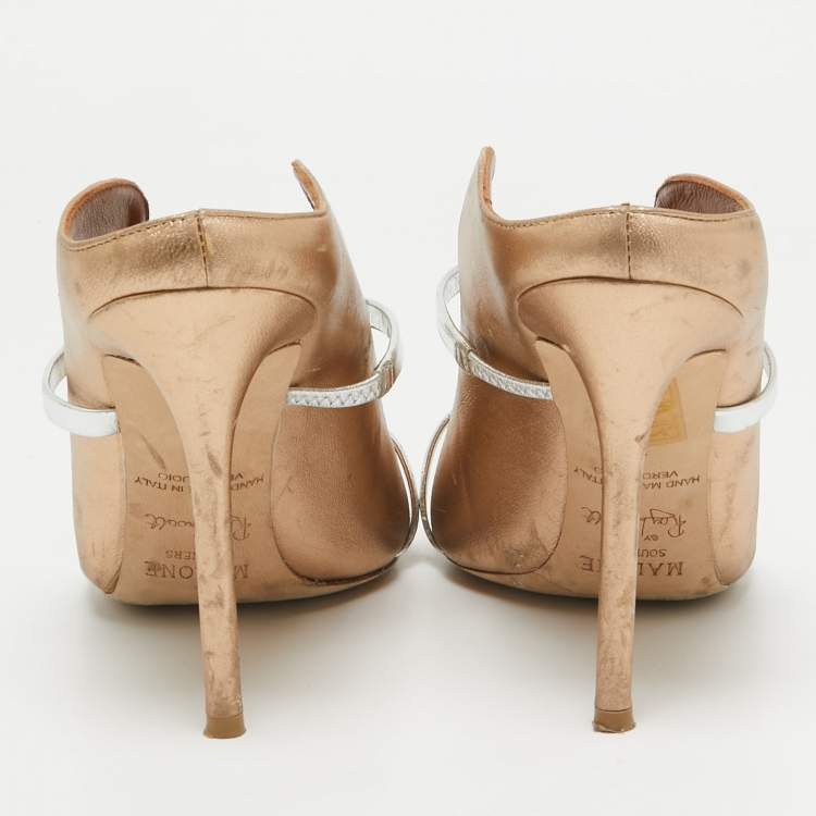 Pre Owned Malone Souliers Metallic Leather Maureen Mules Size 38