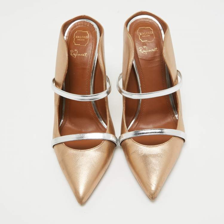 Pre Owned Malone Souliers Metallic Leather Maureen Mules Size 38