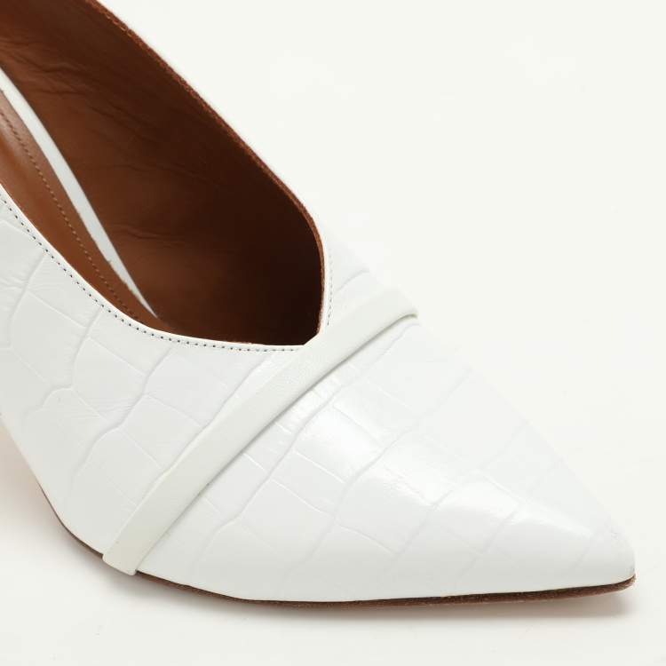 Pre Owned Malone Souliers White Croc Embossed Leather Constance Mules Size 38