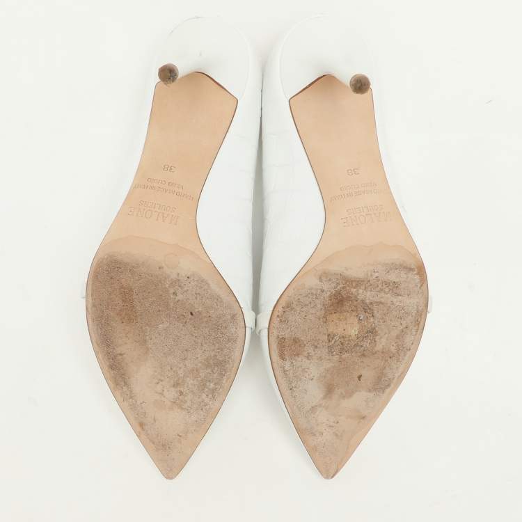 Pre Owned Malone Souliers White Croc Embossed Leather Constance Mules Size 38