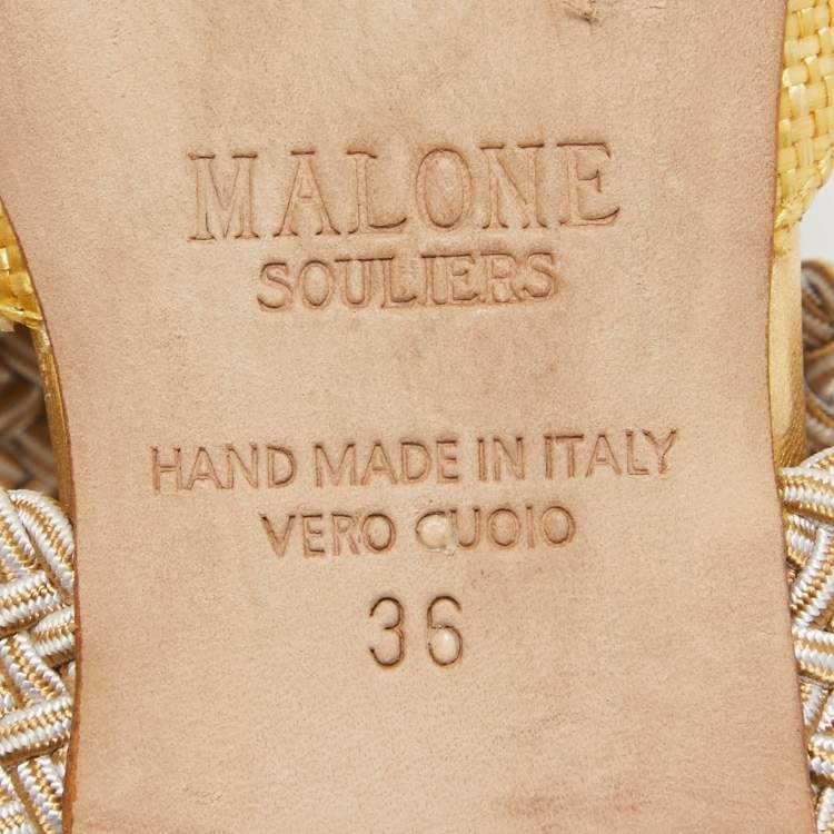 Pre Owned Malone Souliers Yellow Raffia Stretch Band Maisie Flats 36