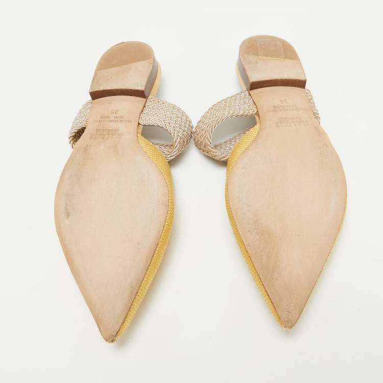 Pre Owned Malone Souliers Yellow Raffia Stretch Band Maisie Flats 36