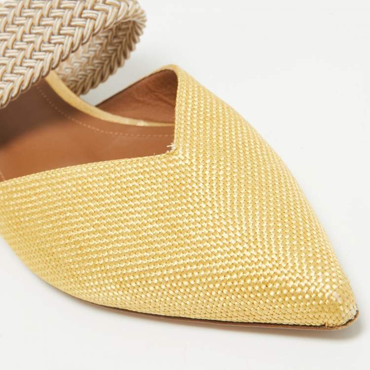 Pre Owned Malone Souliers Yellow Raffia Stretch Band Maisie Flats 36