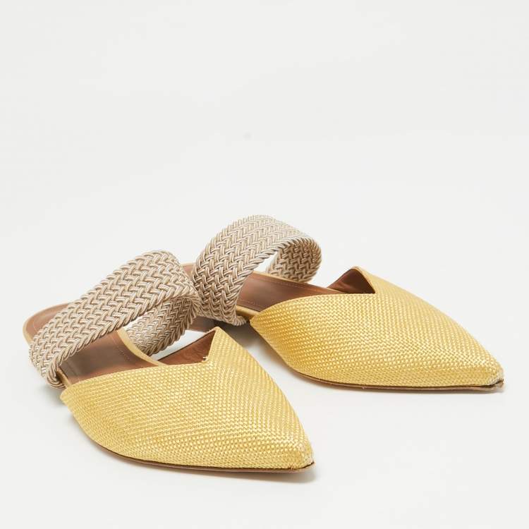Pre Owned Malone Souliers Yellow Raffia Stretch Band Maisie Flats 36