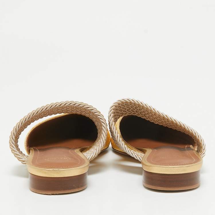 Pre Owned Malone Souliers Yellow Raffia Stretch Band Maisie Flats 36