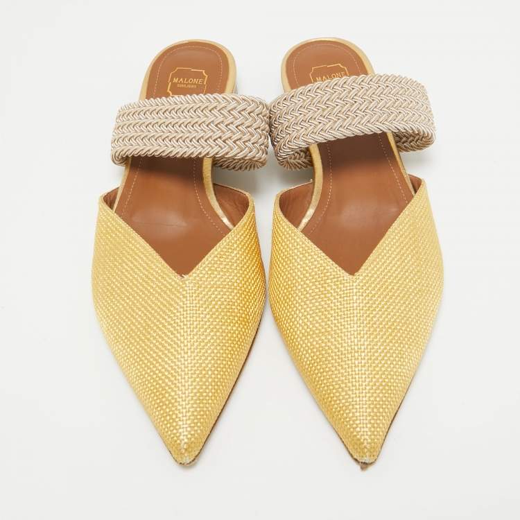 Pre Owned Malone Souliers Yellow Raffia Stretch Band Maisie Flats 36