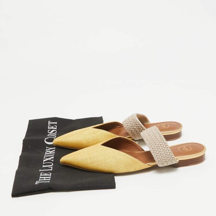 Pre Owned Malone Souliers Yellow Raffia Stretch Band Maisie Flats 36
