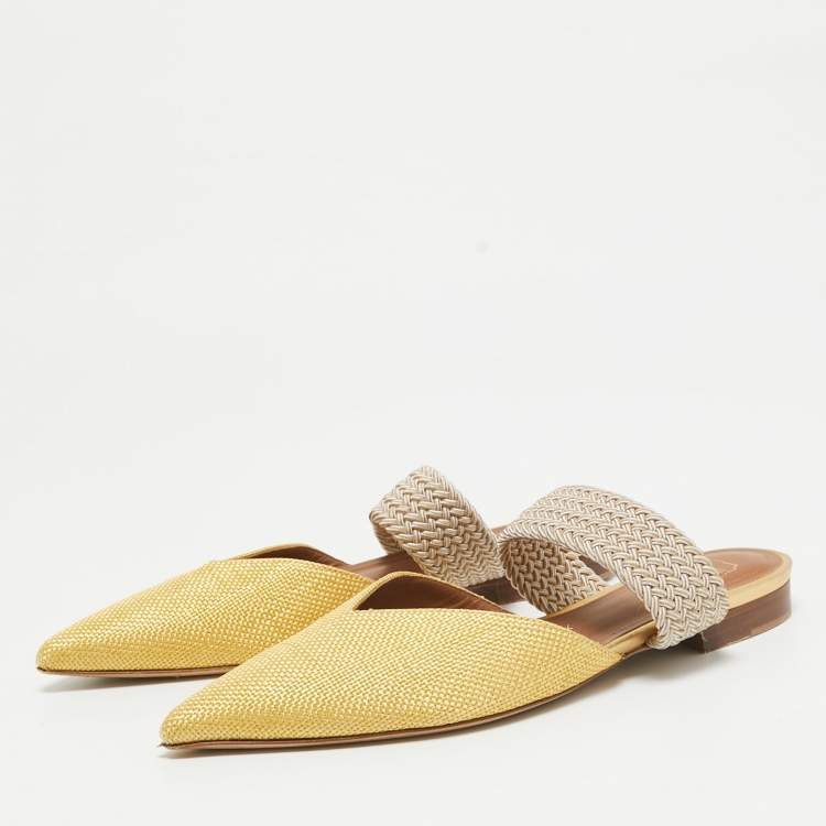Pre Owned Malone Souliers Yellow Raffia Stretch Band Maisie Flats 36