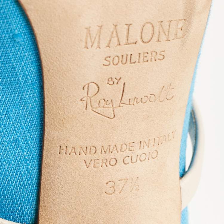 Pre Owned Malone Souliers Blue/Off White Canvas and Leather Norah Mules Size 37.5