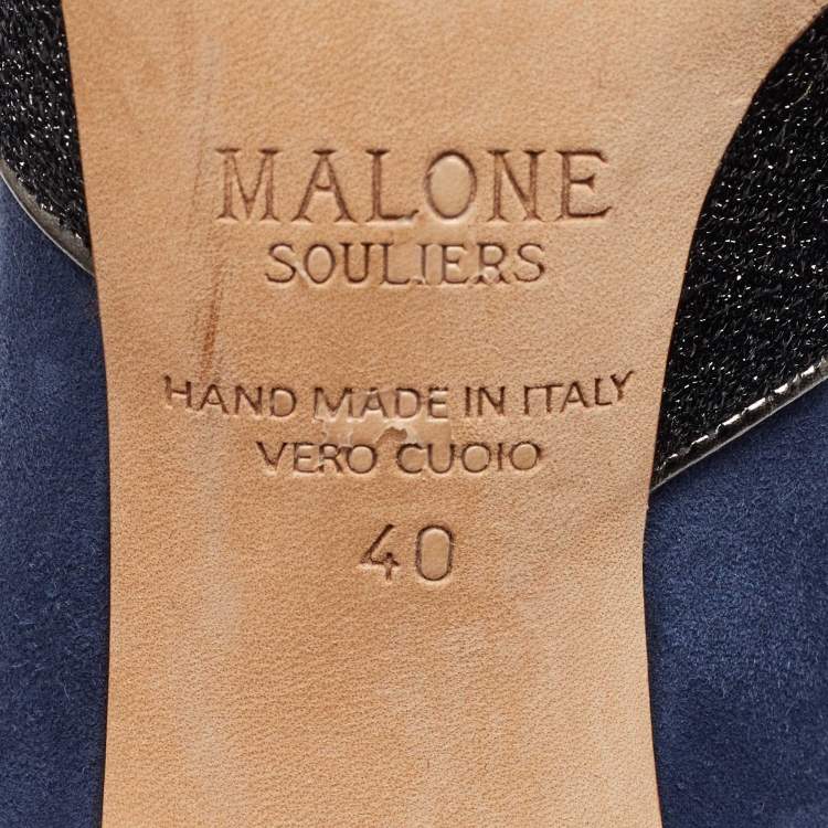 Pre Owned Malone Souliers Blue/Black Leather and Suede Sock Ankle Length Boots Size 40