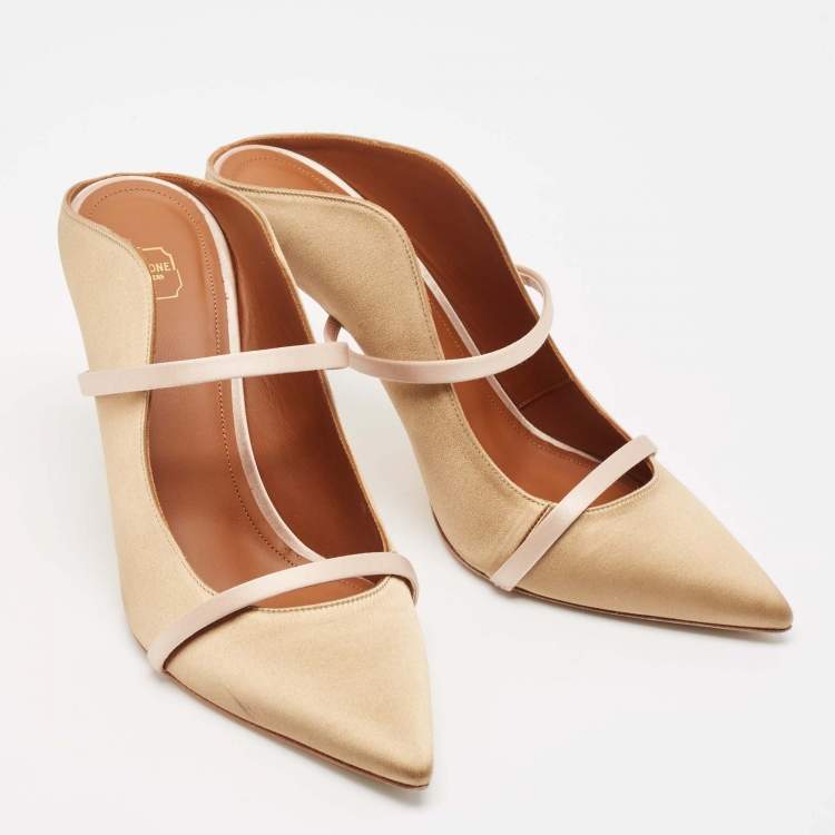 Pre Owned Malone Souliers Bronze/ Pink Satin Maureen Mules Size 40.5
