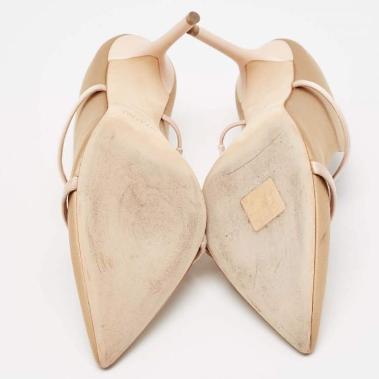 Pre Owned Malone Souliers Bronze/ Pink Satin Maureen Mules Size 40.5