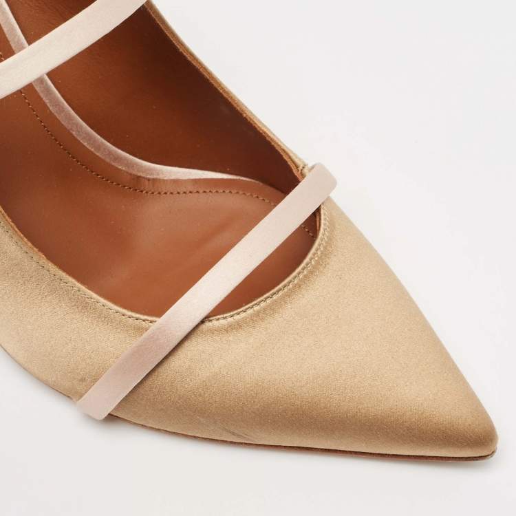 Pre Owned Malone Souliers Bronze/ Pink Satin Maureen Mules Size 40.5