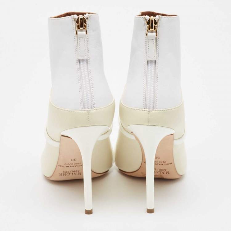 Pre Owned Malone Souliers Cream/White Leather Madison Pointed Toe Ankle Boots Size 38