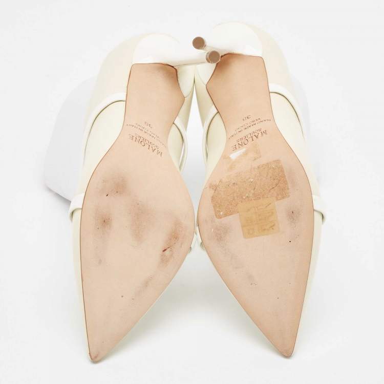 Pre Owned Malone Souliers Cream/White Leather Madison Pointed Toe Ankle Boots Size 38