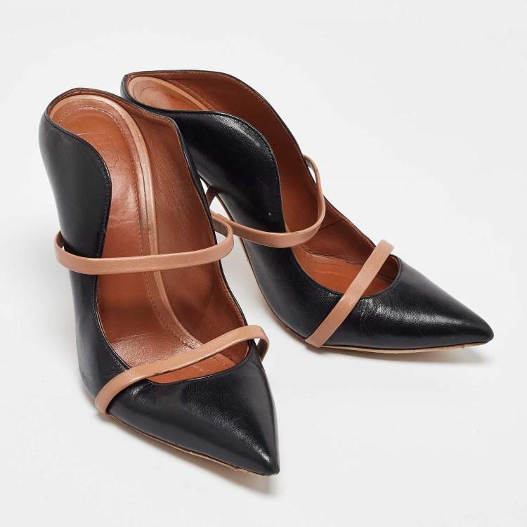 مملوكة مسبقًا Malone Souliers Black/Brown Leather Maureen Pointed Toe Mules Size 37.5