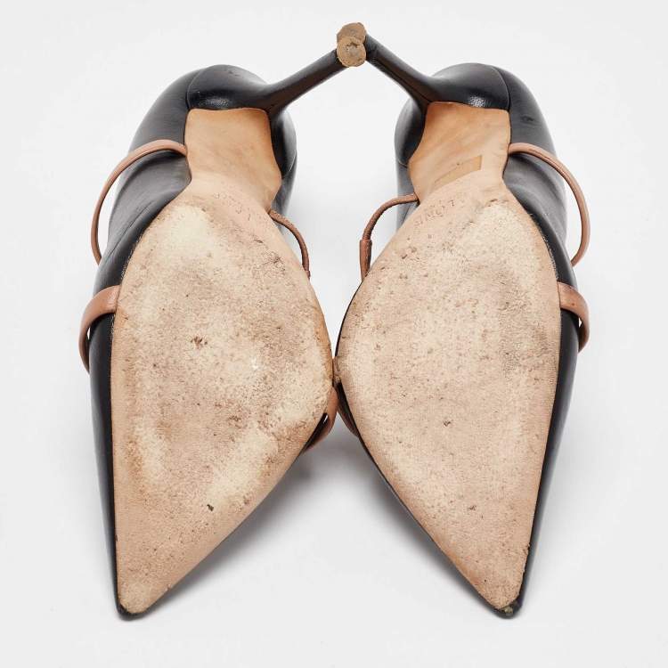 مملوكة مسبقًا Malone Souliers Black/Brown Leather Maureen Pointed Toe Mules Size 37.5