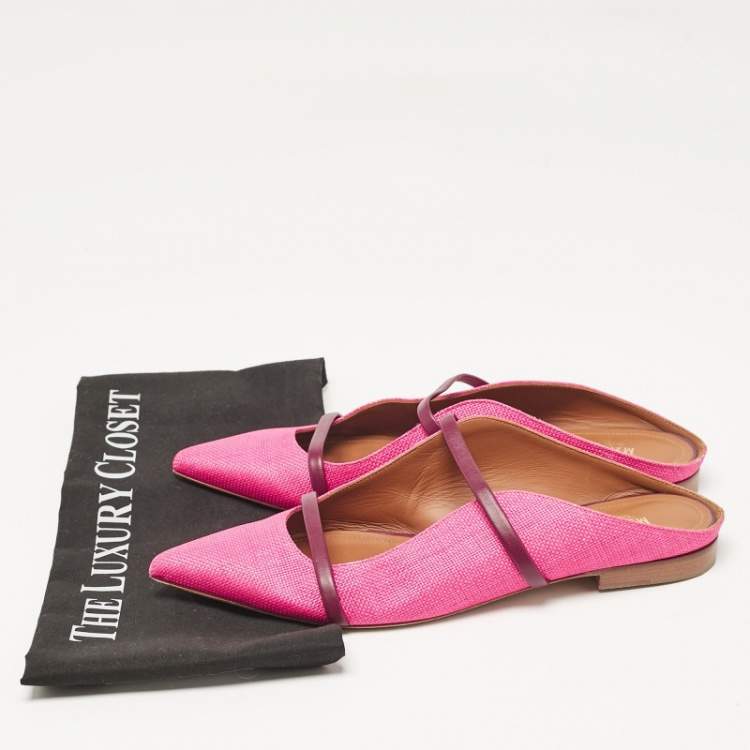 Pre Owned Malone Souliers Pink Raffia Maureen Flat Mules Size 40