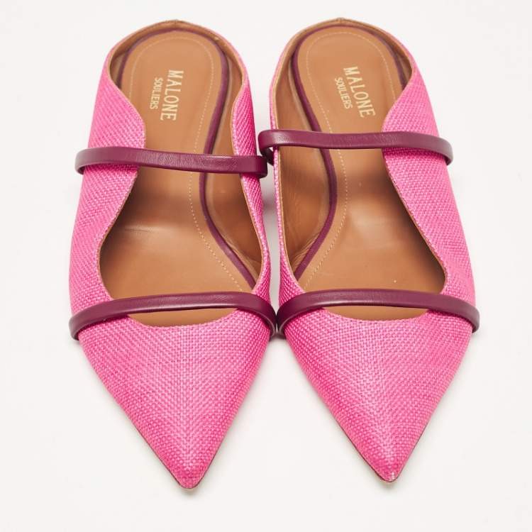 Pre Owned Malone Souliers Pink Raffia Maureen Flat Mules Size 40