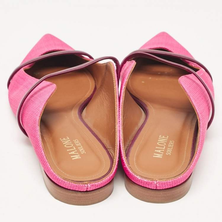 Pre Owned Malone Souliers Pink Raffia Maureen Flat Mules Size 40