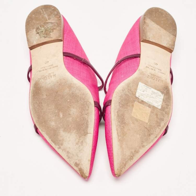 Pre Owned Malone Souliers Pink Raffia Maureen Flat Mules Size 40