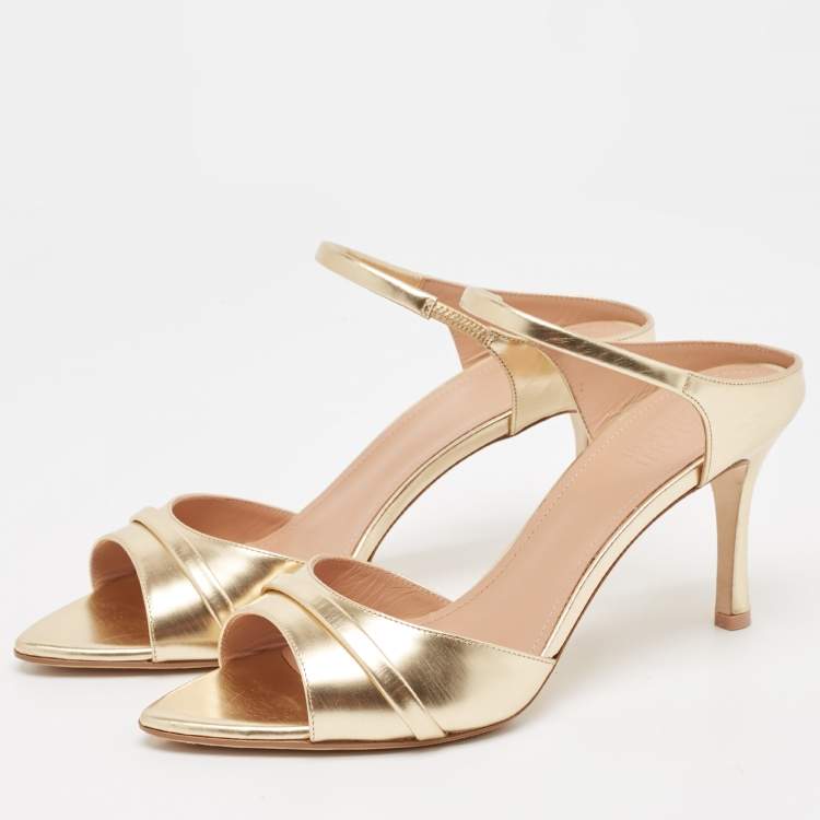 مملوكة مسبقًا Malone Souliers Gold Leather Una Slide Sandals Size 40