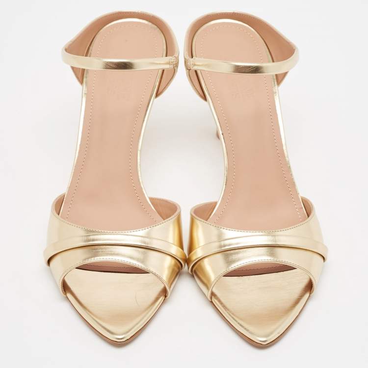 مملوكة مسبقًا Malone Souliers Gold Leather Una Slide Sandals Size 40