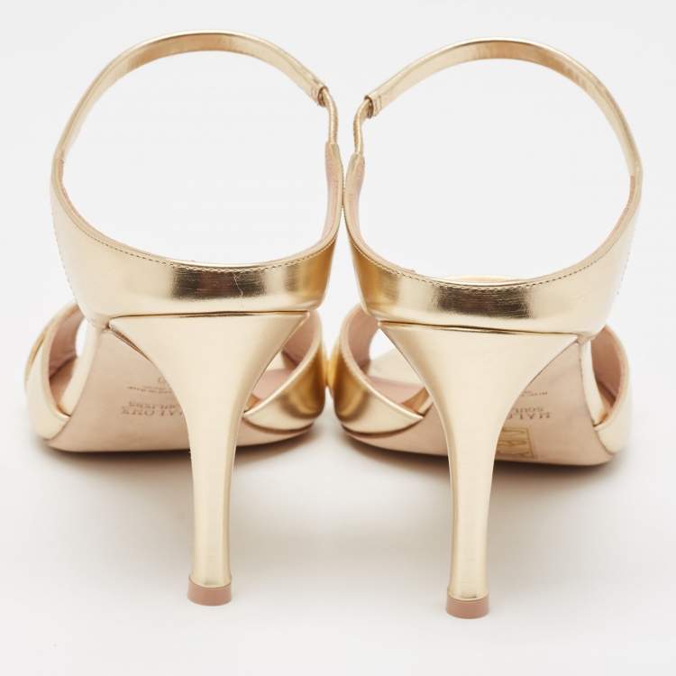 مملوكة مسبقًا Malone Souliers Gold Leather Una Slide Sandals Size 40