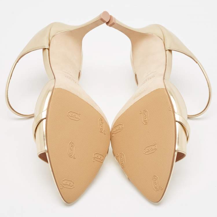مملوكة مسبقًا Malone Souliers Gold Leather Una Slide Sandals Size 40