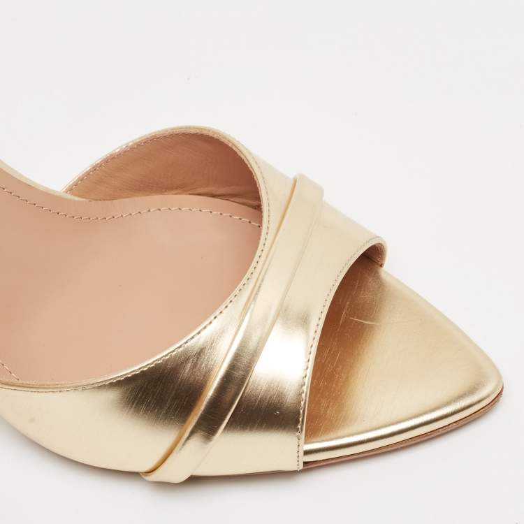 مملوكة مسبقًا Malone Souliers Gold Leather Una Slide Sandals Size 40
