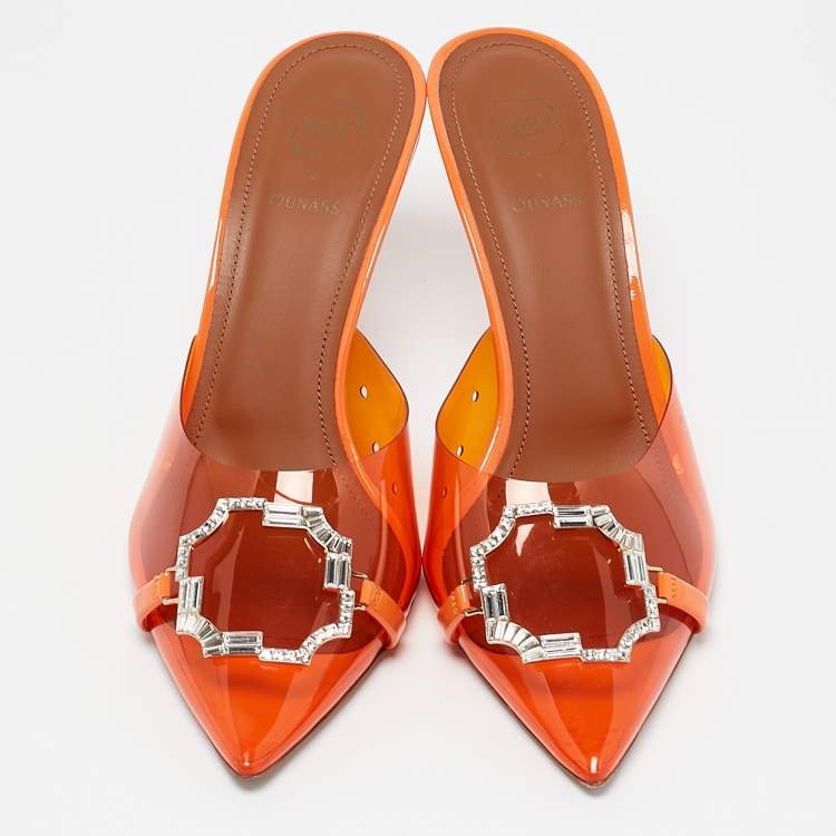 Pre Owned Malone Souliers Orange PVC Missy Mules Size 40