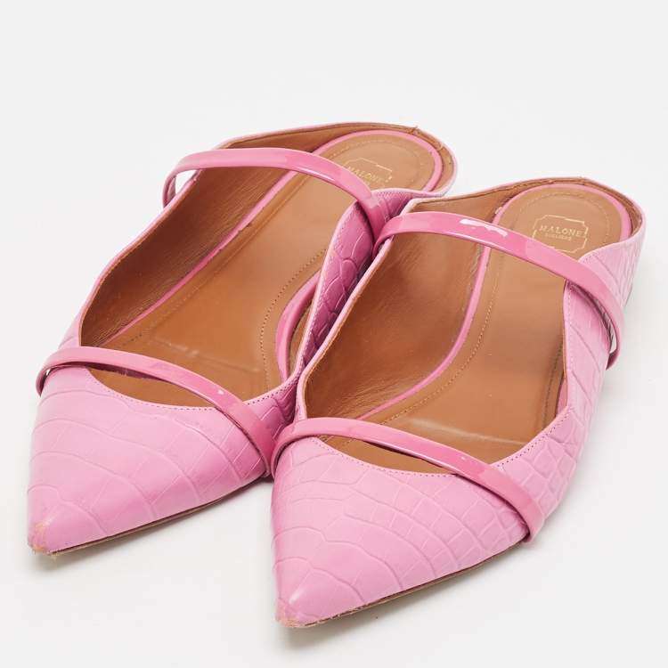 Pre Owned Malone Souliers Purple Embossed Crocodile Maureen Flat Mules Size 42