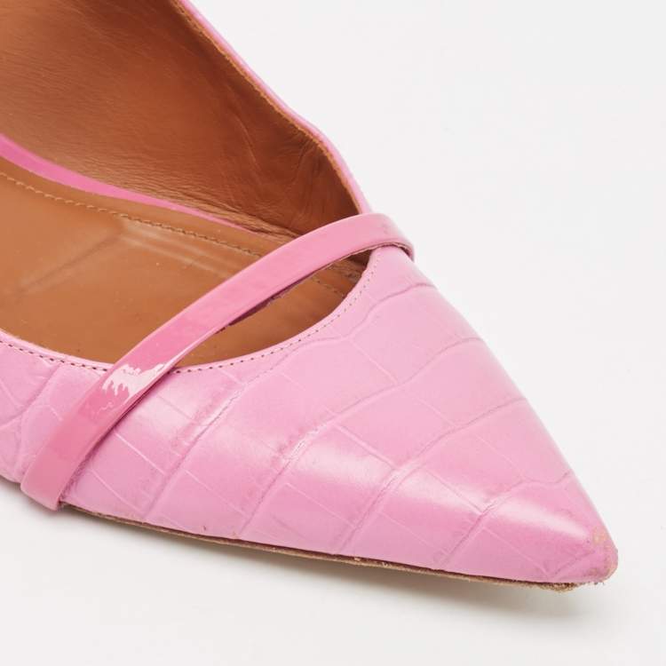 Pre Owned Malone Souliers Purple Embossed Crocodile Maureen Flat Mules Size 42
