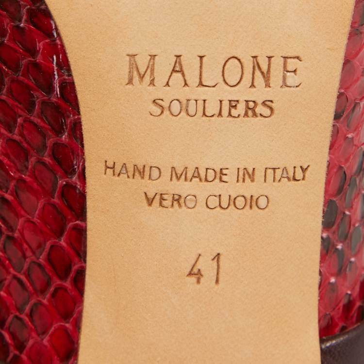 Pre Owned Malone Souliers Red/Pink Leather and Python Leather Maureen Mules Size 41