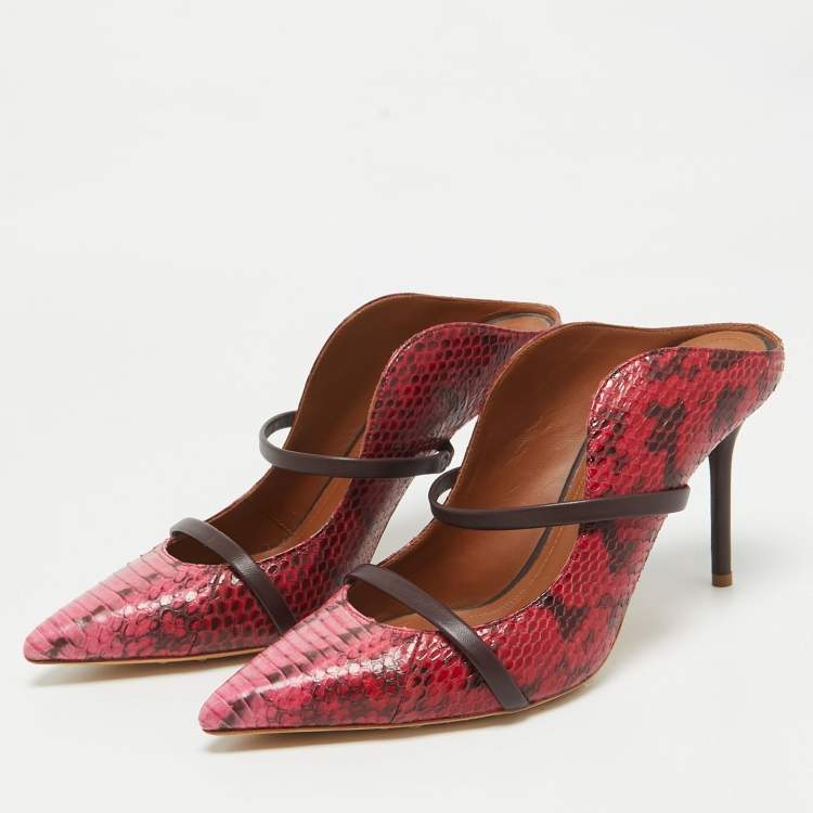 Pre Owned Malone Souliers Red/Pink Leather and Python Leather Maureen Mules Size 41