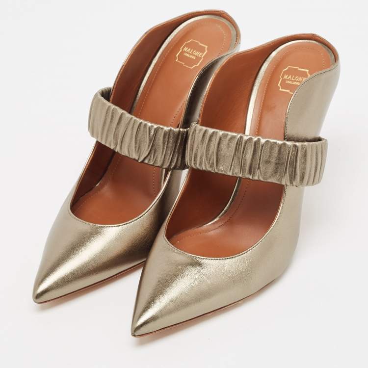 Pre Owned Malone Souliers Metallic Leather Maureen Mules Size 40.5