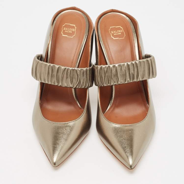 Pre Owned Malone Souliers Metallic Leather Maureen Mules Size 40.5