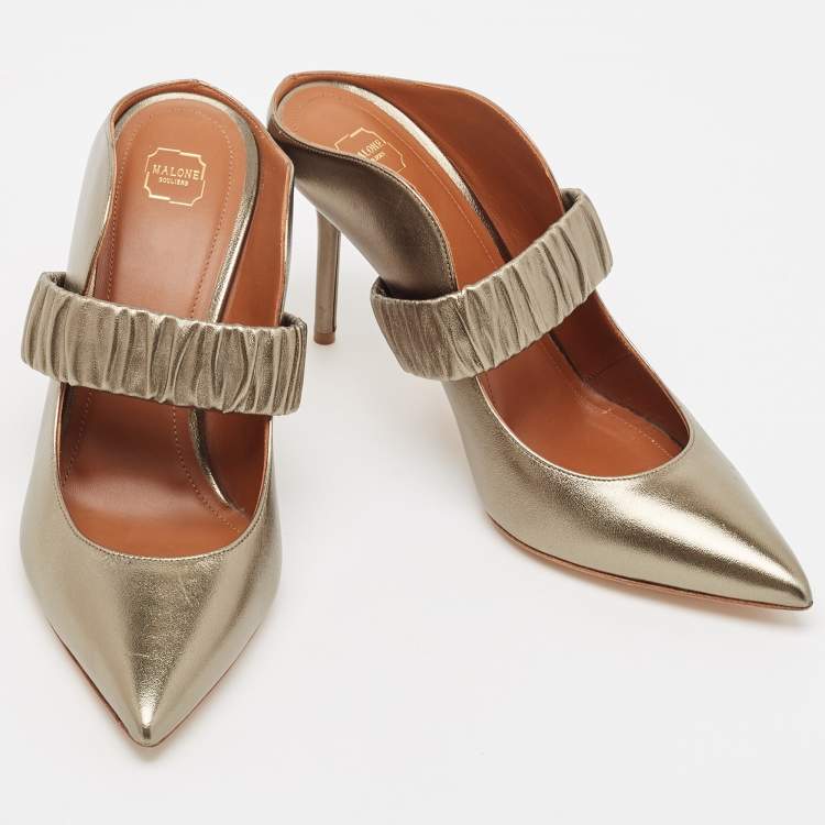Pre Owned Malone Souliers Metallic Leather Maureen Mules Size 40.5