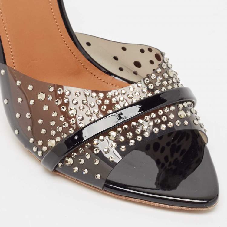 Pre Owned Malone Souliers Black PVC Julia Crystal Embellished Slides Size 39.5 