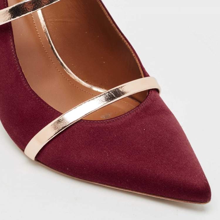 Pre Owned Malone Souliers Burgundy Satin Maureen Pointed Toe Mules Size 38.5