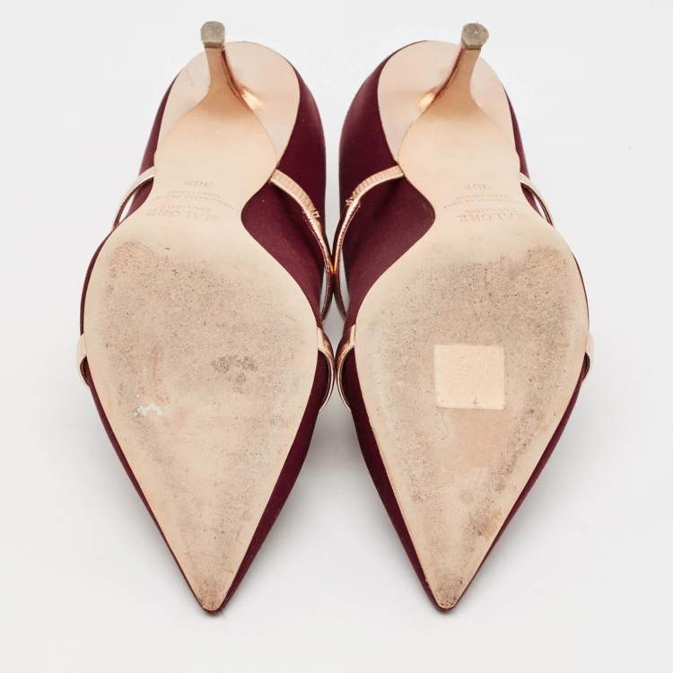 Pre Owned Malone Souliers Burgundy Satin Maureen Pointed Toe Mules Size 38.5