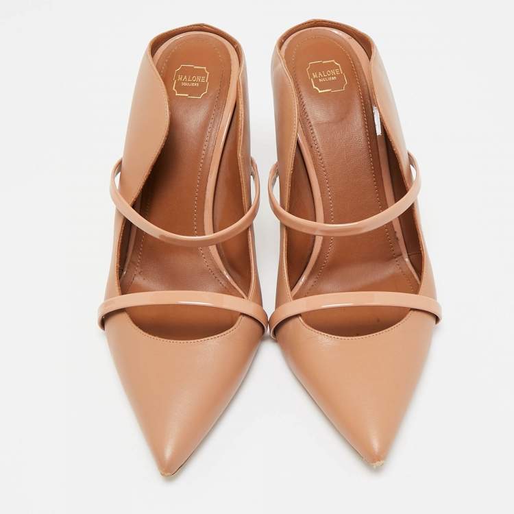 Pre Owned Malone Souliers Beige Leather Maureen Pointed Toe Mules Size 41
