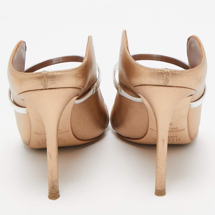 Pre Owned Malone Souliers Gold/Silver Leather Maureen Mules Size 37.5