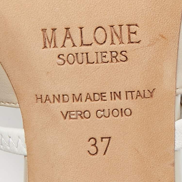 Pre Owned Malone Souliers Cream/White Leather Laney Slide Mules Size 37