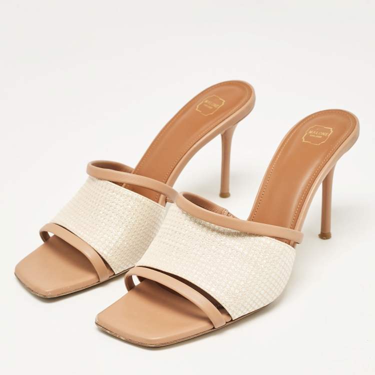 مملوكة مسبقًا Malone Souliers Beige Lamé Fabric and Leather Laney Slide Sandals Size 41