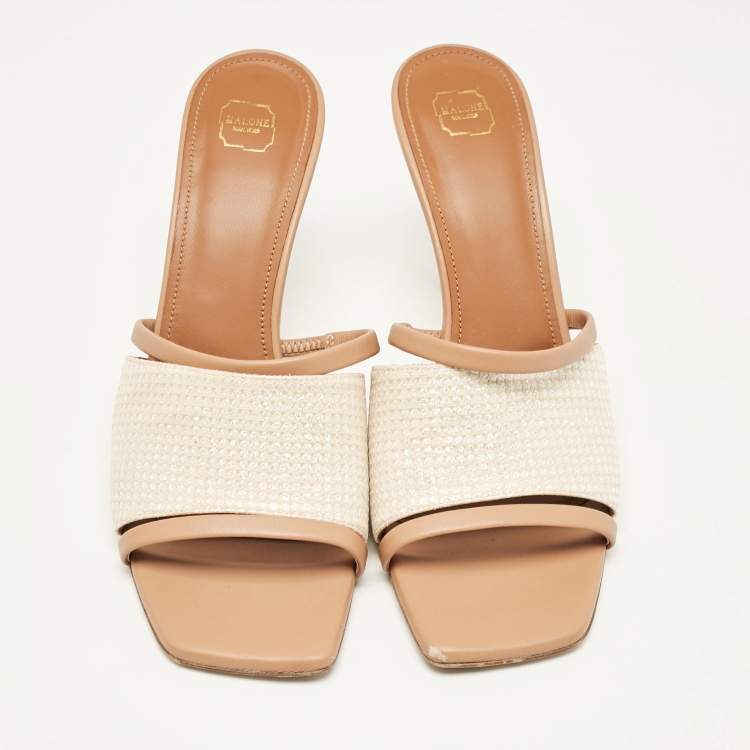 مملوكة مسبقًا Malone Souliers Beige Lamé Fabric and Leather Laney Slide Sandals Size 41