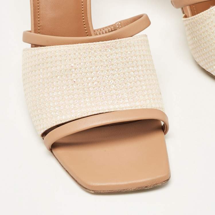 مملوكة مسبقًا Malone Souliers Beige Lamé Fabric and Leather Laney Slide Sandals Size 41
