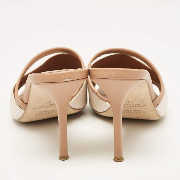 مملوكة مسبقًا Malone Souliers Beige Lamé Fabric and Leather Laney Slide Sandals Size 41