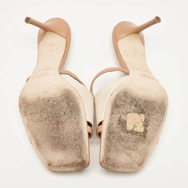 مملوكة مسبقًا Malone Souliers Beige Lamé Fabric and Leather Laney Slide Sandals Size 41